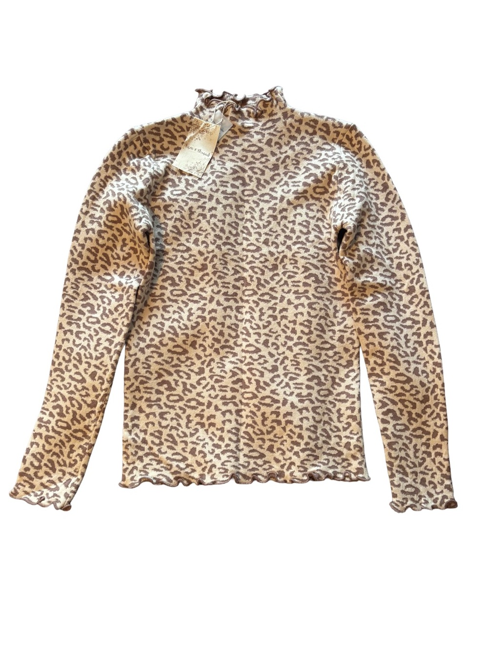 Hem & Thread Leopard Print Cowl Neck Sweater - Brown & Cream